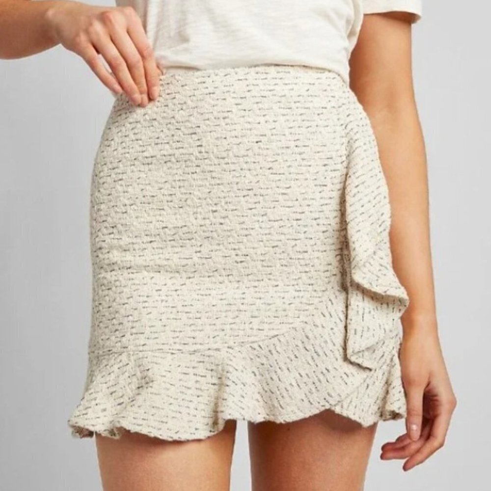 Express Women's High Waisted Ruffle Front Boucle Mini Skirt - XL
